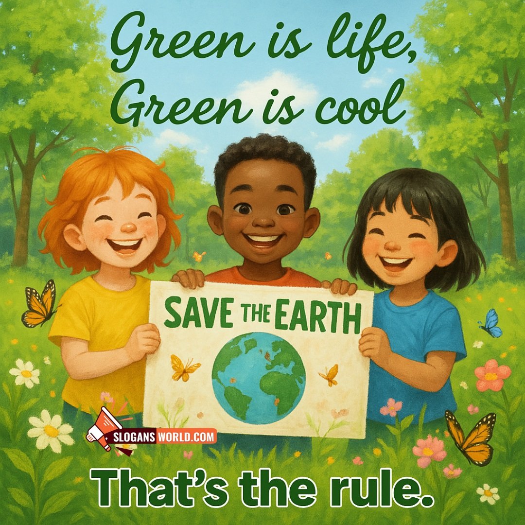 Green Is Life, Green Is Cool Lovely Go Green Slogan Picture