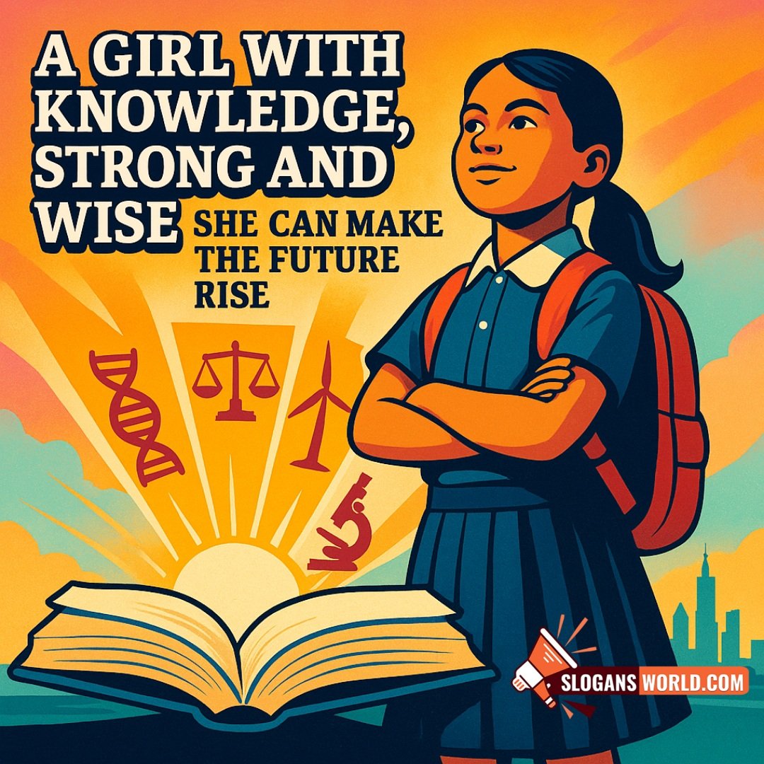 A Girl With Knowledge, Strong And Wise Girl Education Slogans Image